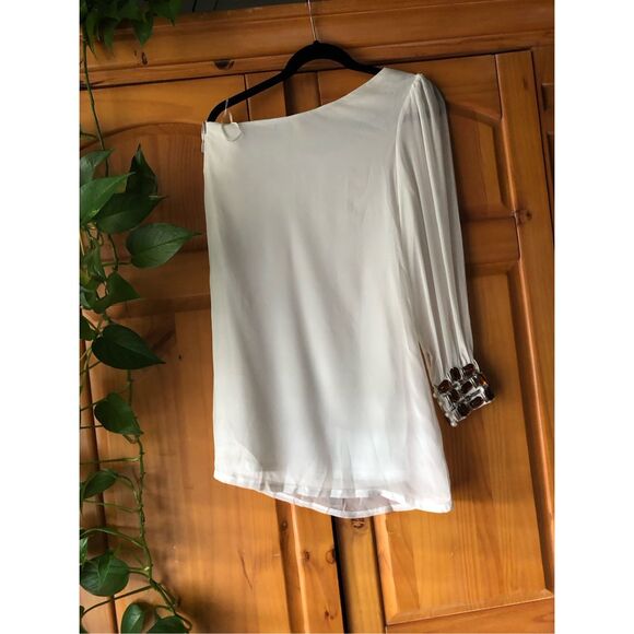 Floyd By Smith Beaded One Shoulder Mini White Dress SZ 12 - Picture 6 of 16